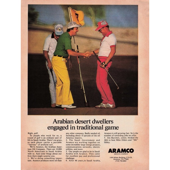 Vintage Aramco Advertisement Print Arabian Desert Golf Game Decor - Picture 1 of 1